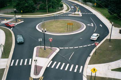Okemos roundabout in Ingham County, Michigan, USA. 