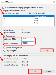 set virtual memory size