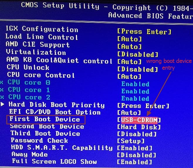 select first boot device