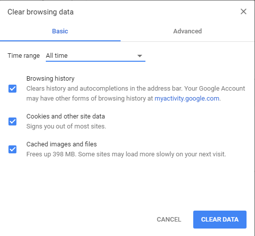 chrome clear data