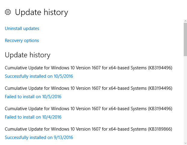 failed updates