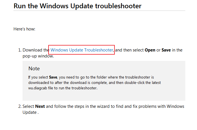 update troubleshooter