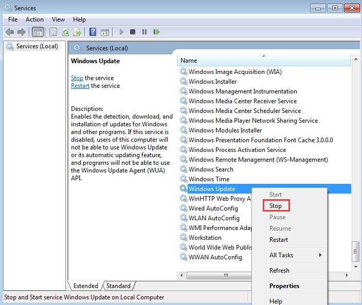 windows update stop