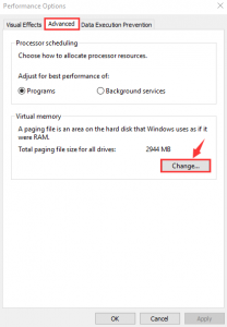 change virtual memory