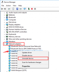 network adapters uninstall